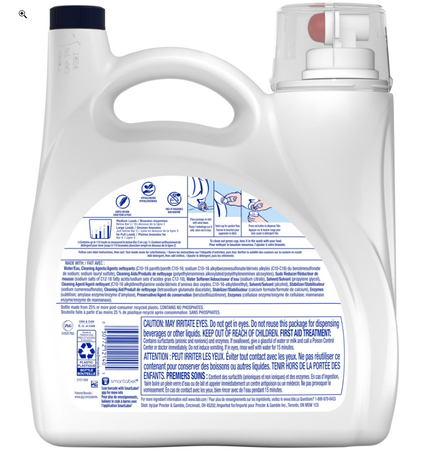 Tide Free & Gentle HE Liquid Laundry Detergent 132 fl oz 100 Loads