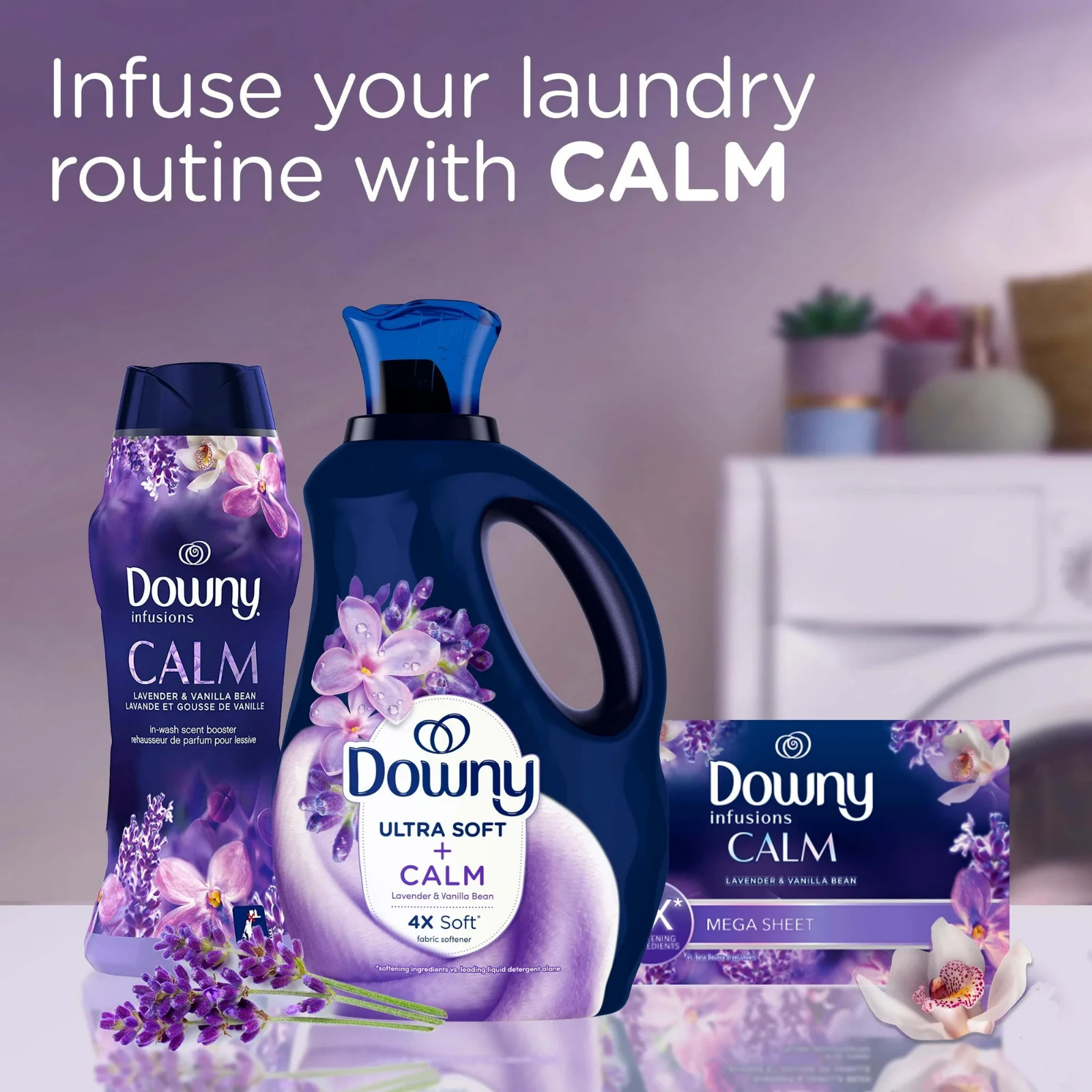Downy Ultra Soft Liquid Fabric Softener, Calm, Lavender & Vanilla Bean, 93 fl oz