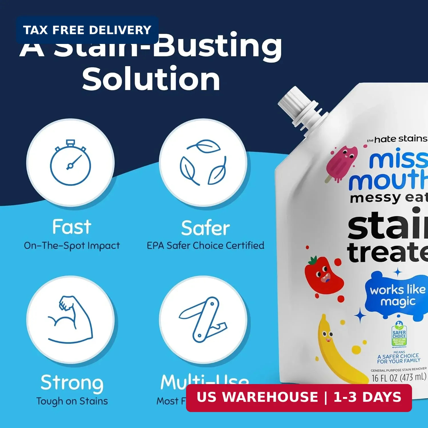 Miss Mouth’s Messy Eater Refill, Laundry Stain Remover, 16 Oz Pouch | Easy Refil