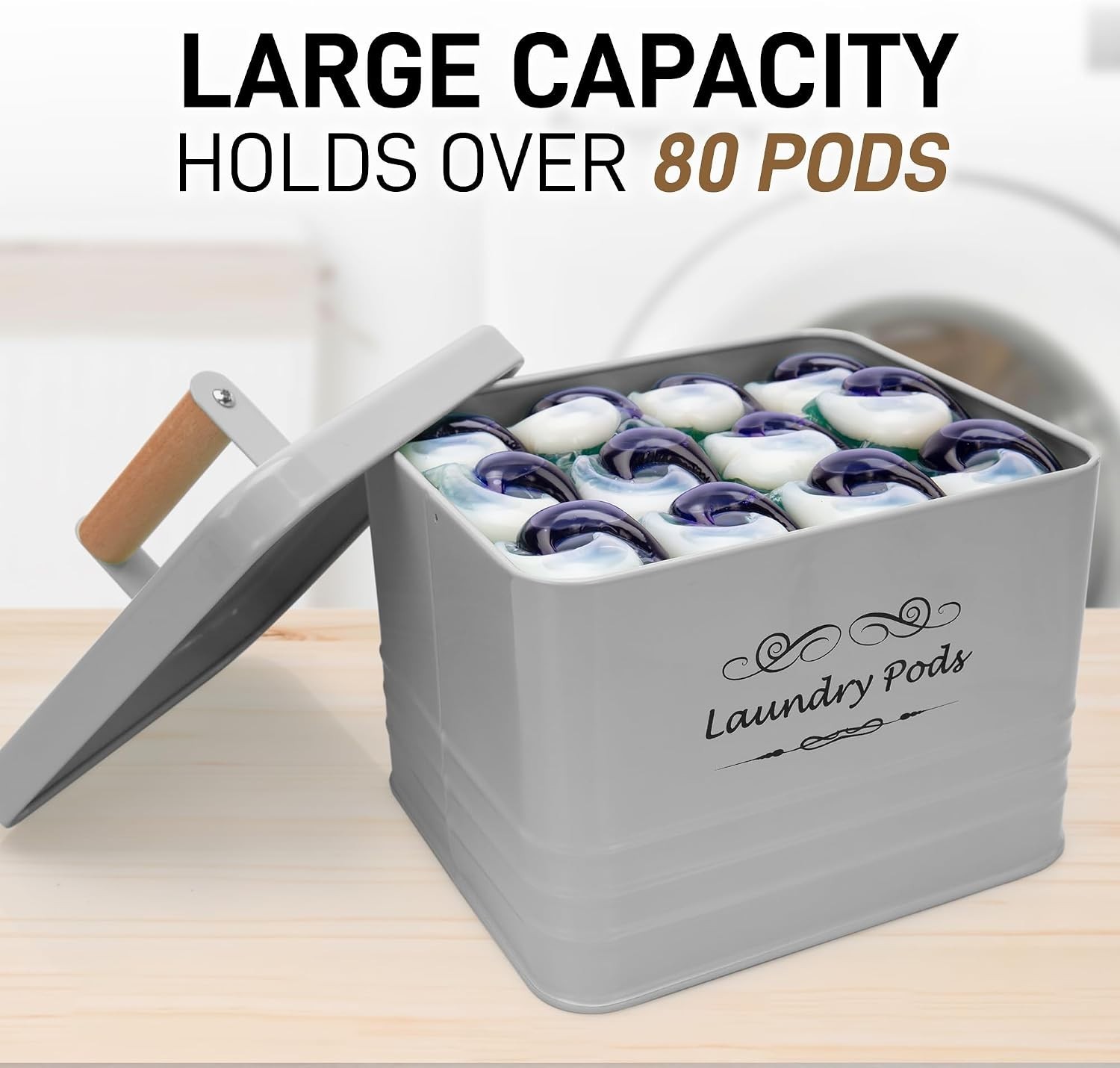 Laundry Pods Holder – Modern Farmhouse Laundry Pods Container – Metal Detergent