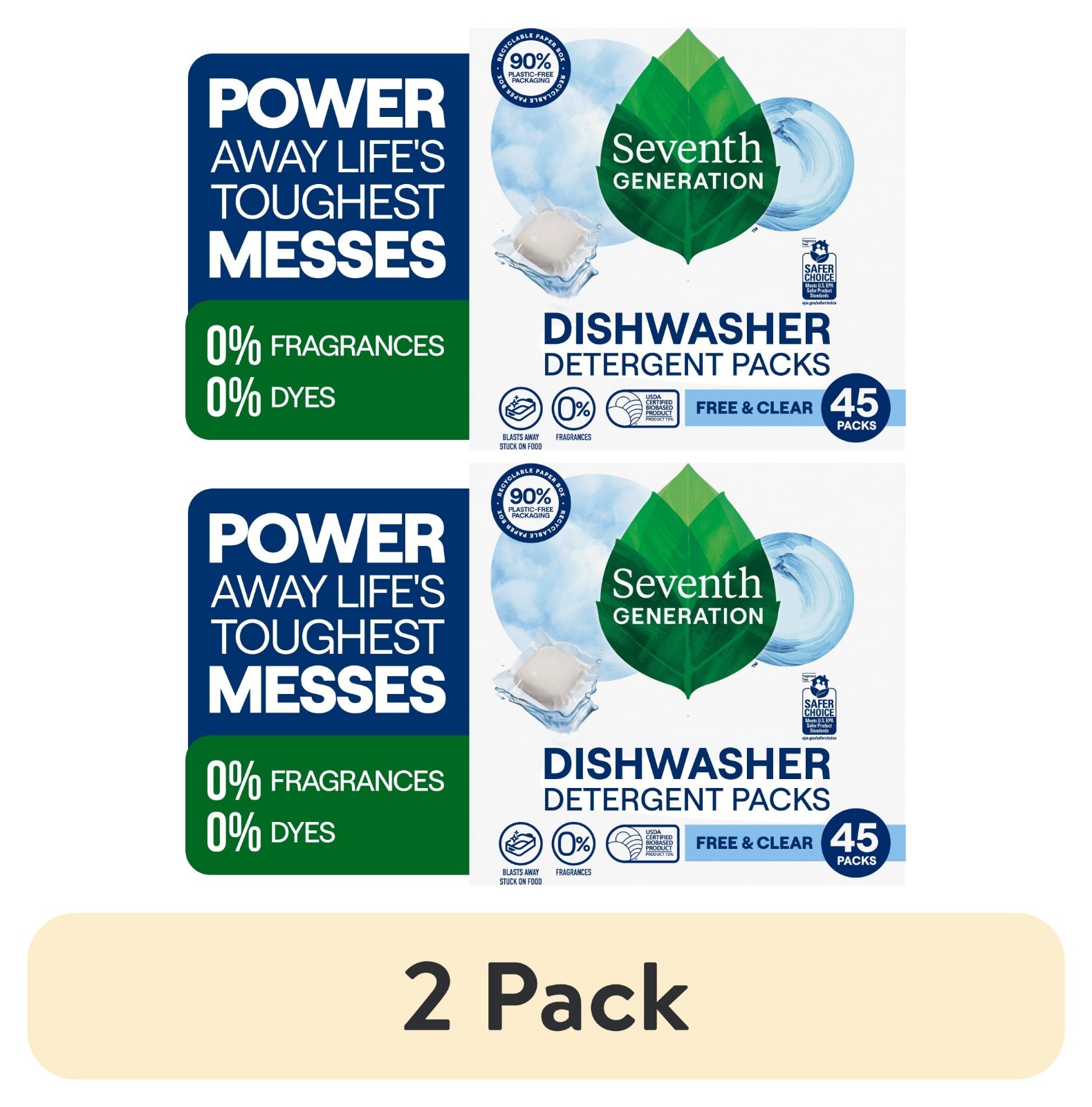 (2 pack) Seventh Generation Dishwasher Detergent Packs for sparkling dishes Fre