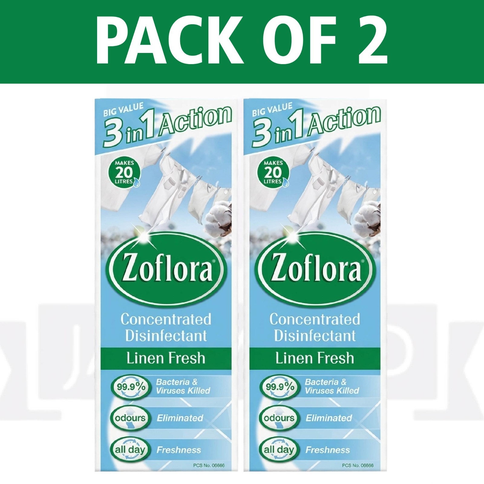 ZOF-LOR@ – 3 in 1 Action Concentrated Disinfectant Linen Fresh 500ml-PACK OF 2
