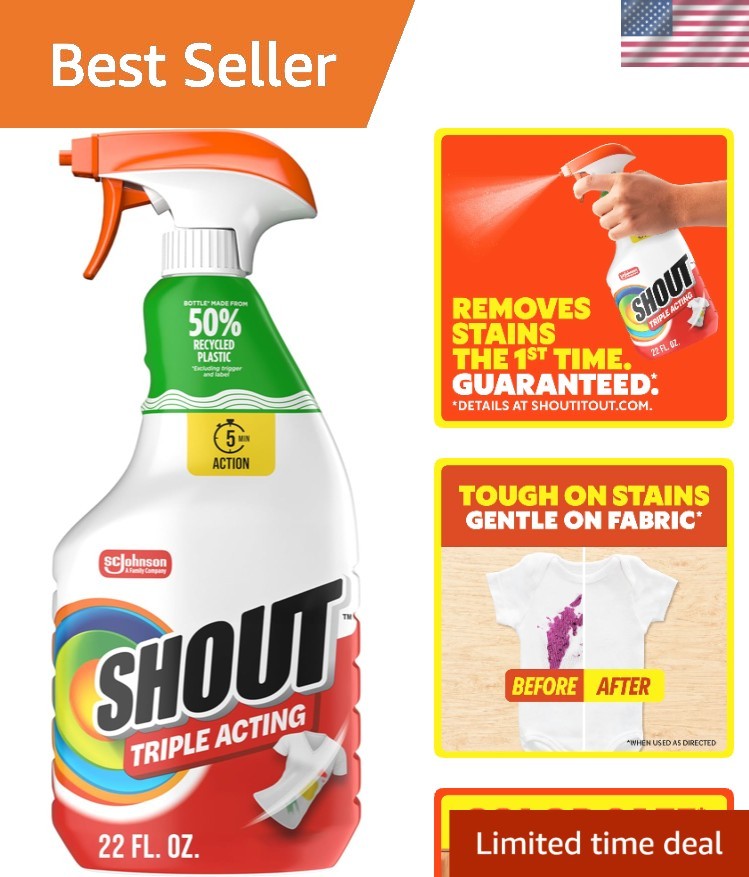 Shout Active Enzyme Stain Remover Spray 22oz – Triple-Acting Formula for 100+…