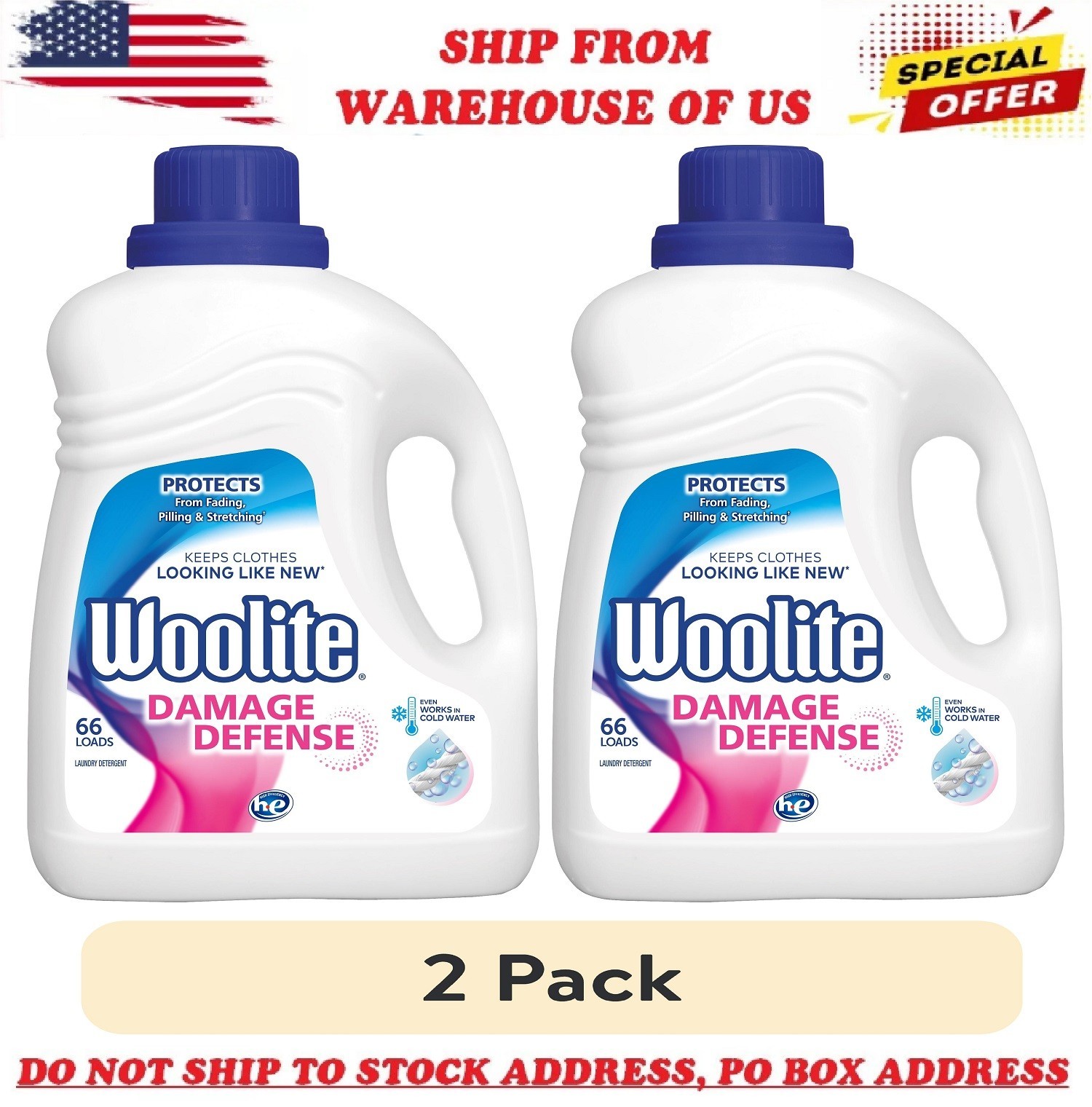 (2 Pack) Woolite Damage Defense Liquid Laundry Detergent, 100 fl oz, 66 Loads