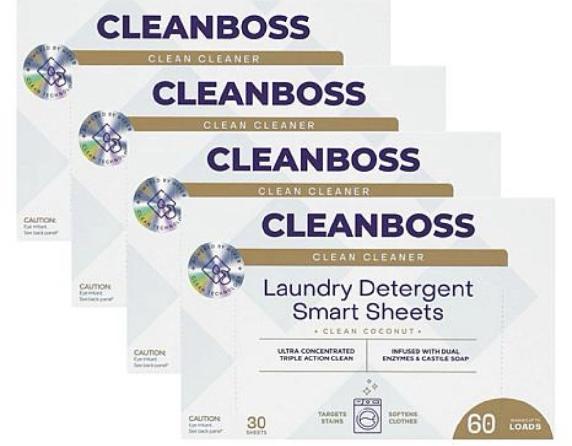 4-PACK CleanBoss Laundry Detergent Smart Sheets – 120Sheets (240 loads) NEW!