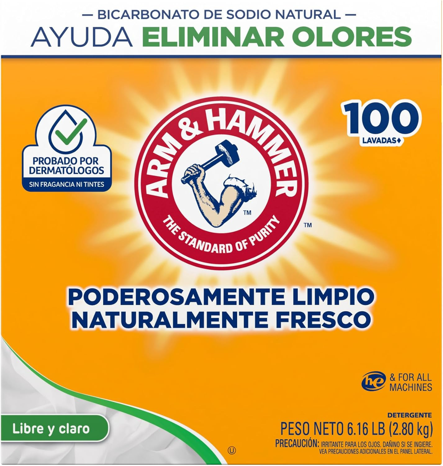 Laundry Detergent, Free of Perfume & Dyes, Powder, 100 Loads, 6.16 Lb