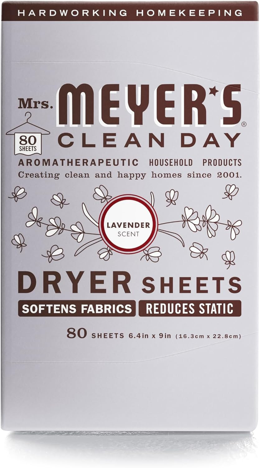 Mrs. Meyer’s Clean Day Dryer Sheets, Fabric Softener, Reduces Static, 80 Count