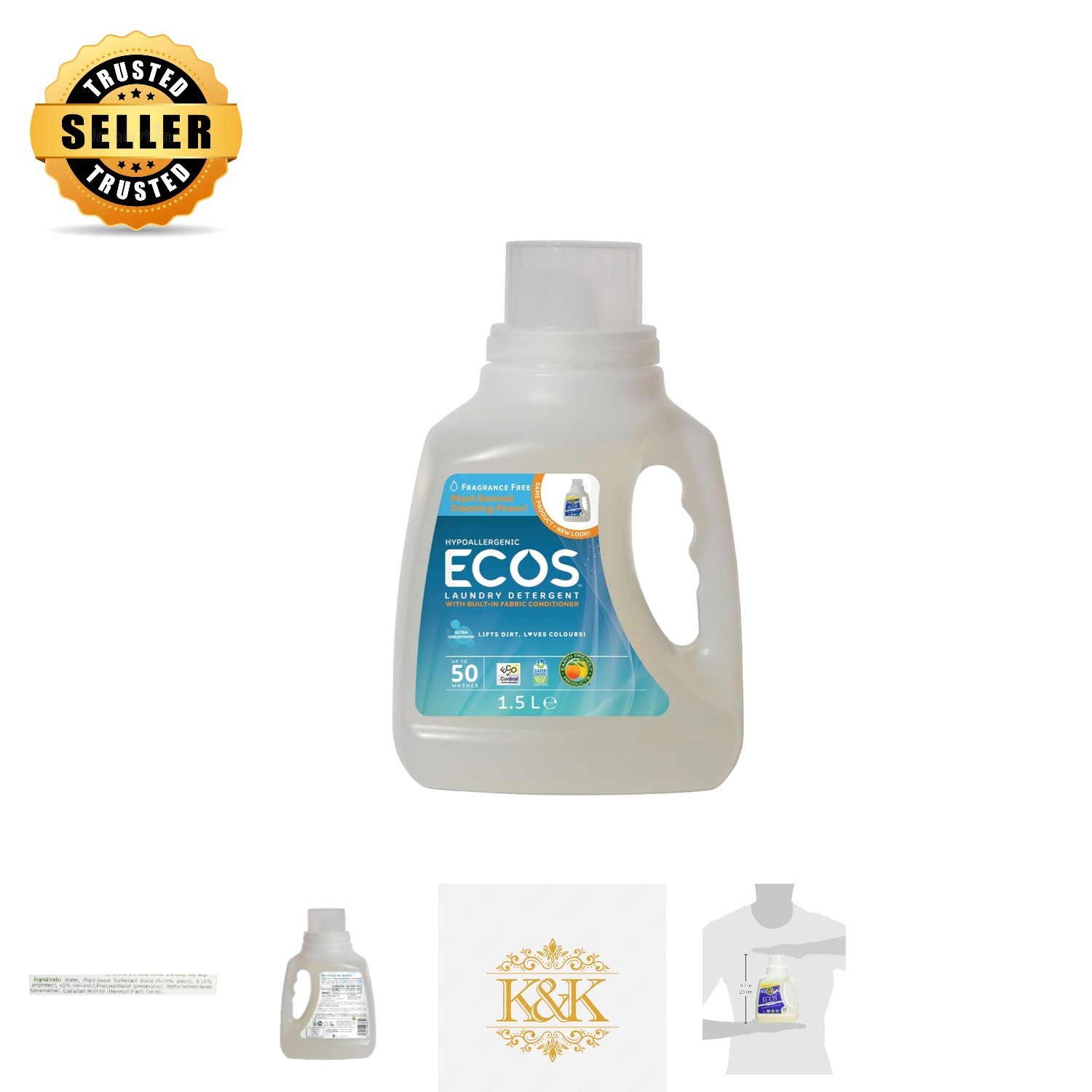 Ultra Concentrated Ecos Laundry Detergent, 50 oz – Unscented & Antibacterial