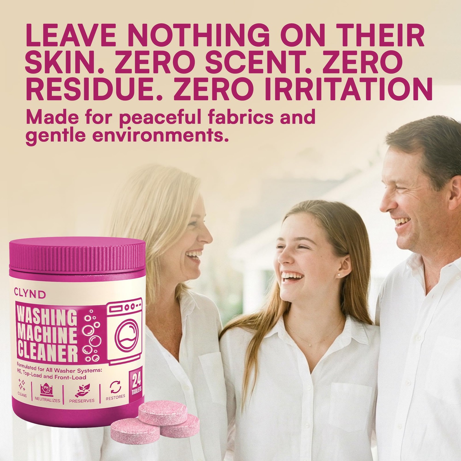 CLYND Washing Machine Cleaner Tablets Unscented 24 1 Count (Pack of 24), Pink