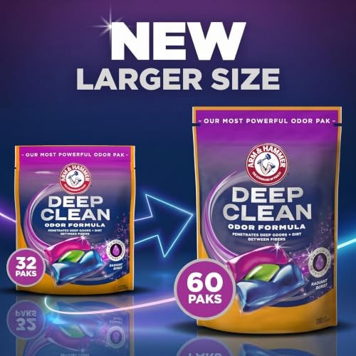 Deep Clean Odor Formula Laundry Detergent Power Paks, Radiant Burst Scent, 60