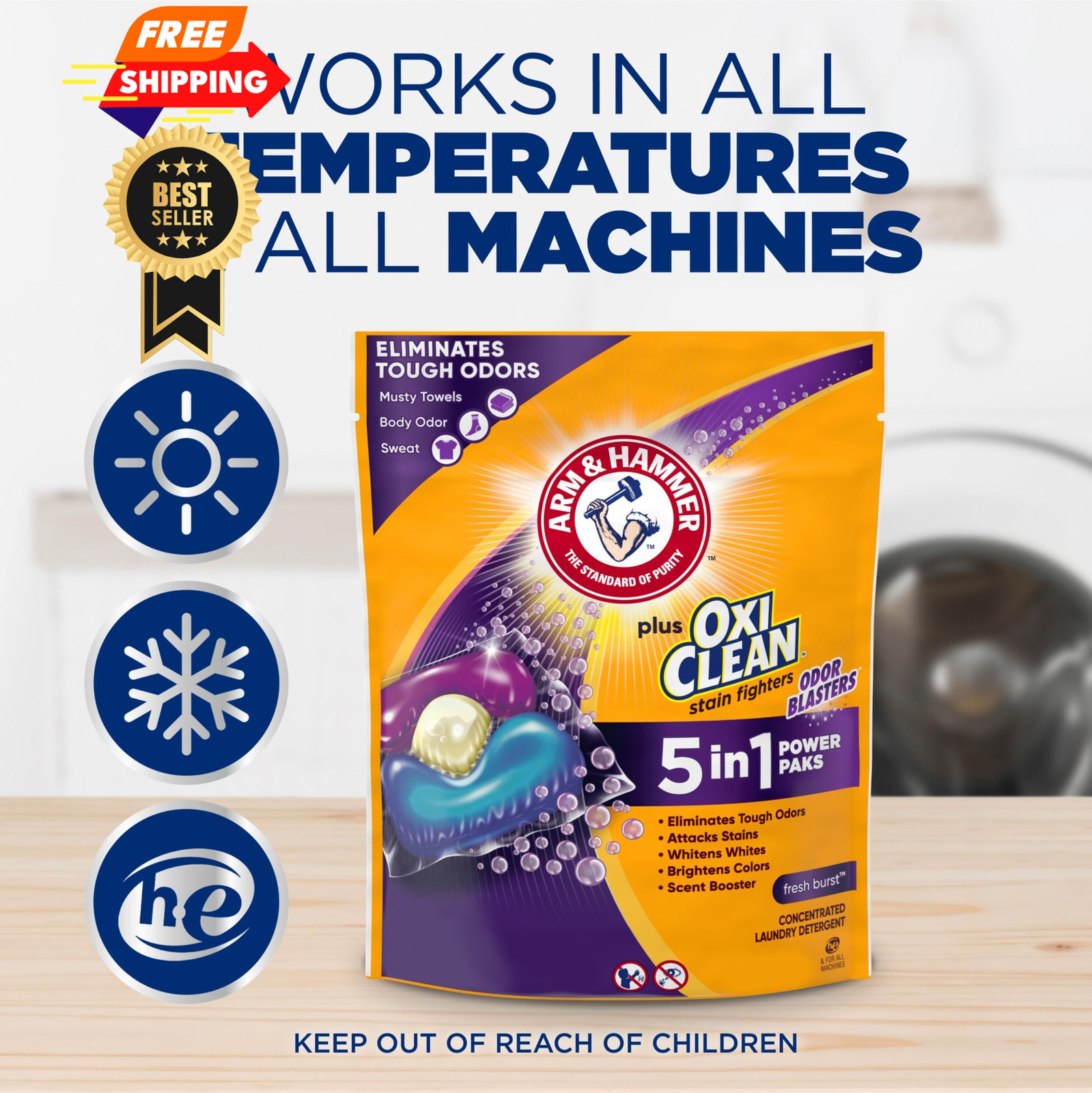 ARM & HAMMER Plus OxiClean With Odor Blasters Laundry 72 Count (Pack of 1)