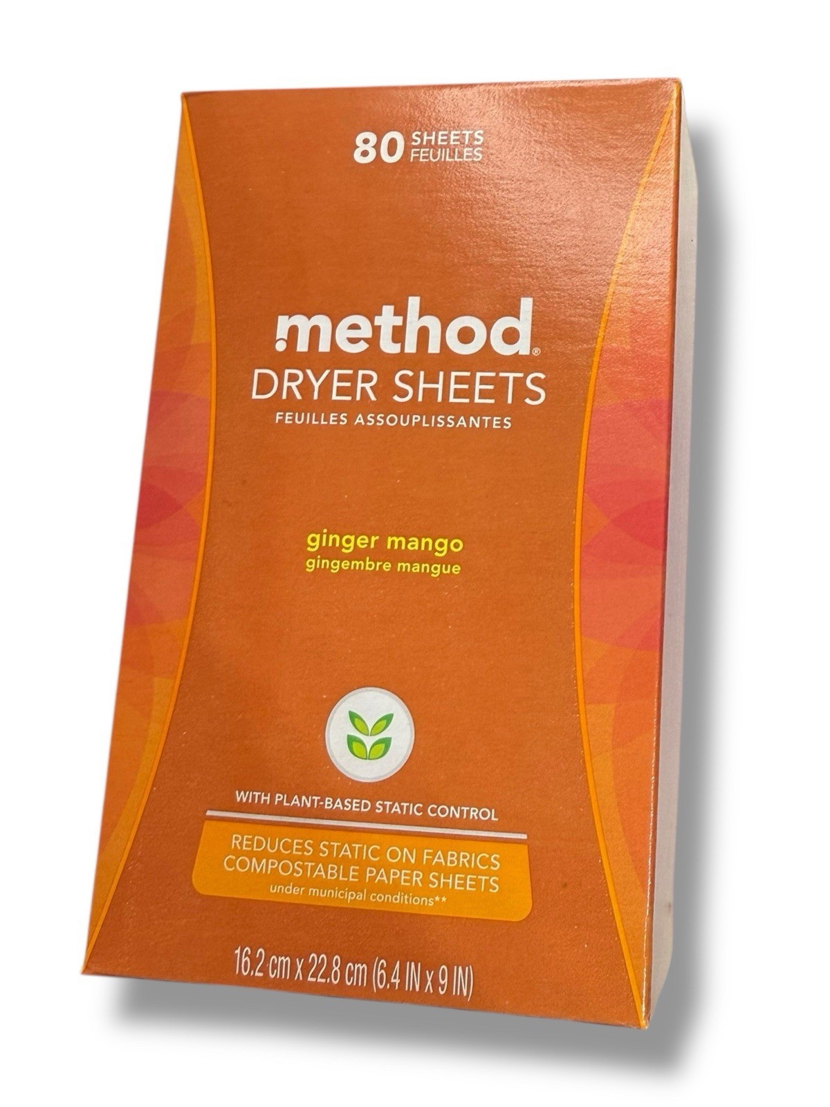 1 x Method Dryer Sheets GINGER MANGO Plant Based Static Control 80 sheets
