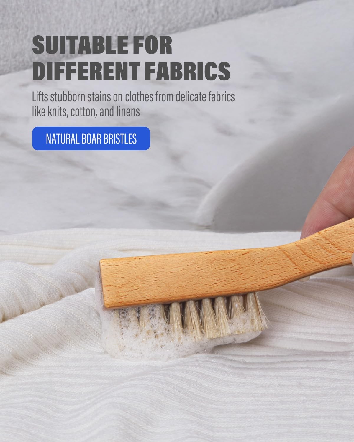 Natural Soft Boar Bristle Laundry Stain Brush Clothes Cleaning Scrub Brush