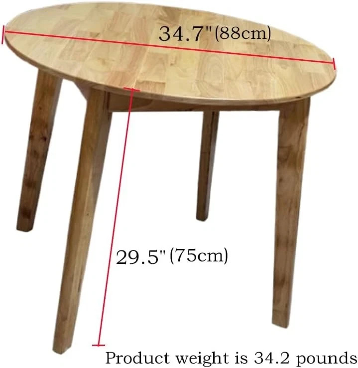 34.7″ Solid Wood Round Dining Table for Indoor/Outdoor Use, Easy Assembly