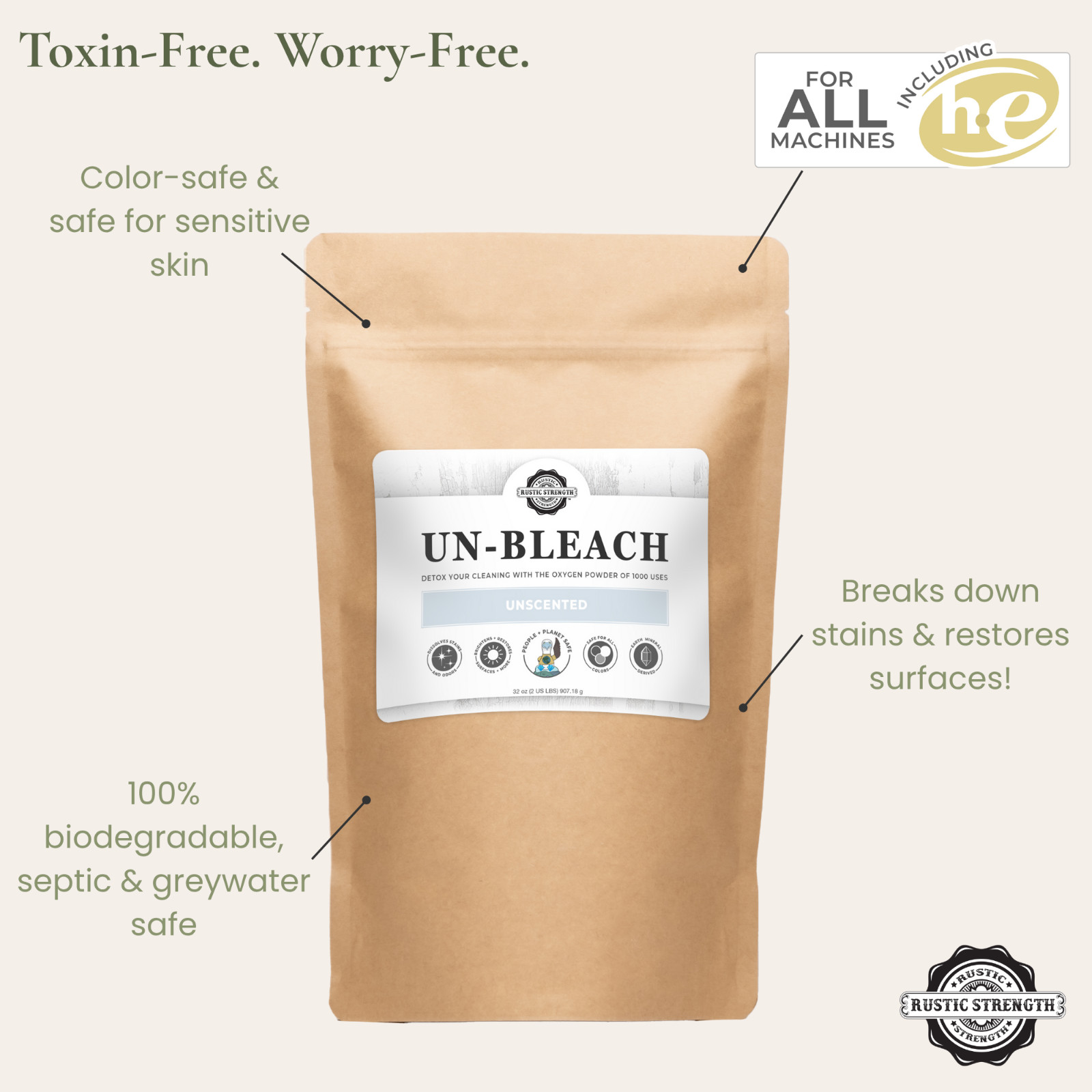 Toxin-Free Un-Bleach 2 lb | Unscented |Plant-Based | Bleach Alternative