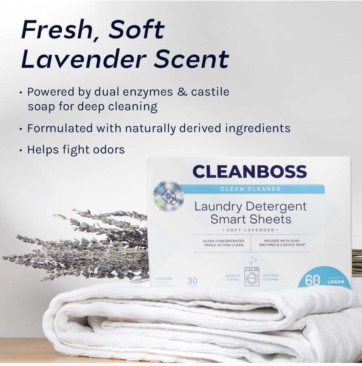 NIB 2~PACK CleanBoss Laundry Detergent Smart Sheets – 60 Sheets (120 loads) NEW!