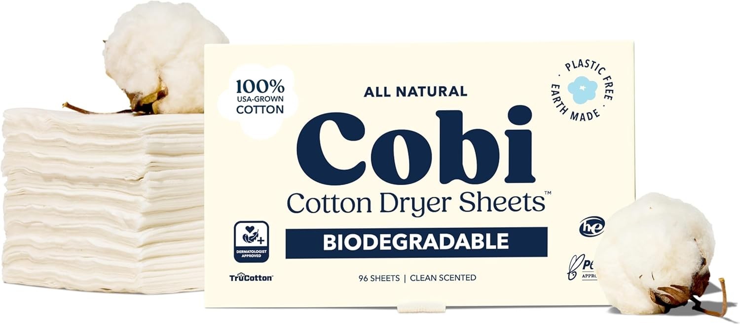 Cobi Biodegradable Non-Toxic Dryer Sheets, 96 Count – Unscented Cotton Luxury