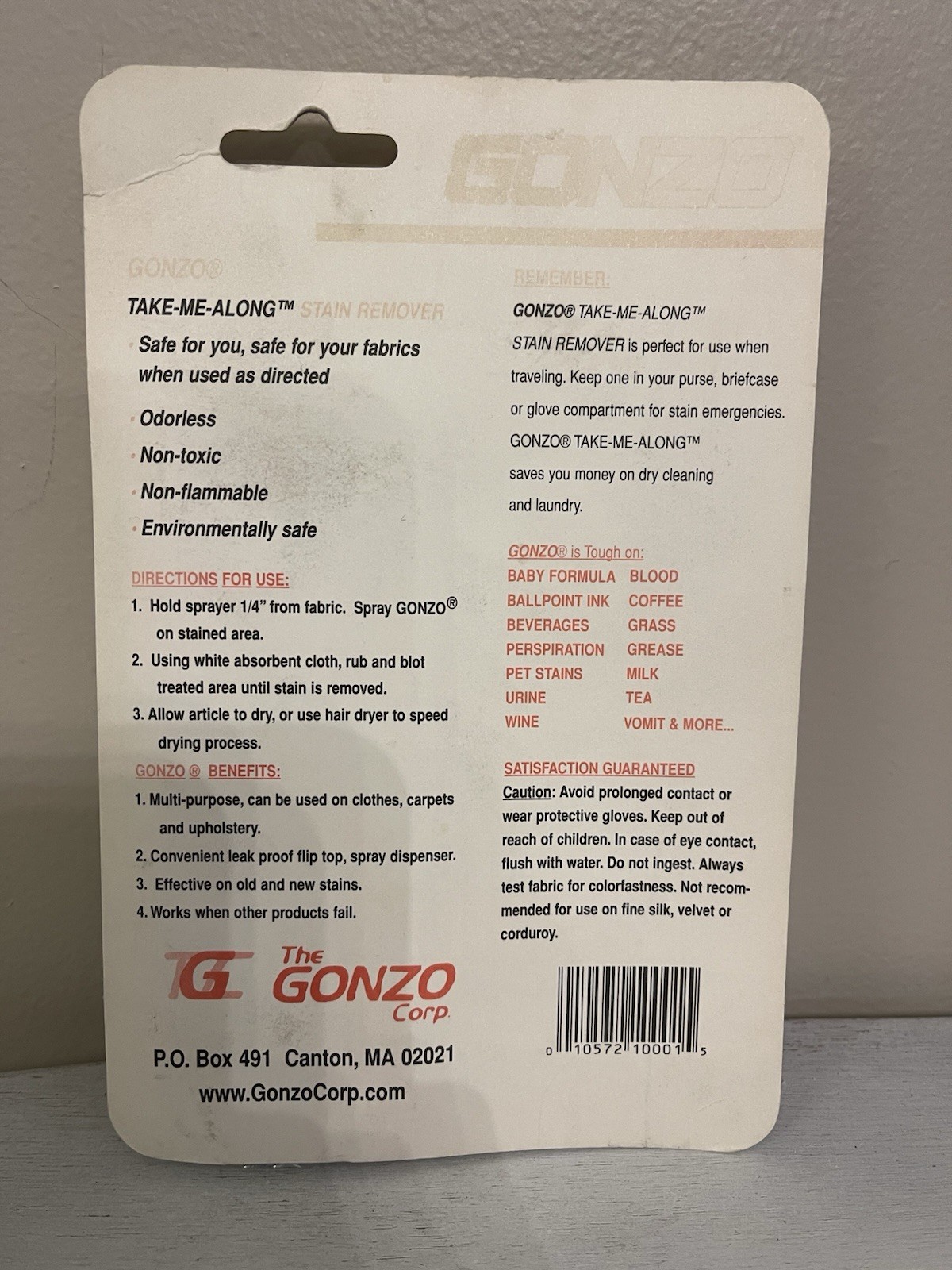New Gonzo Take Me Along Stain Remover Clothes Fabric Carpet Travel 1oz RARE NEW