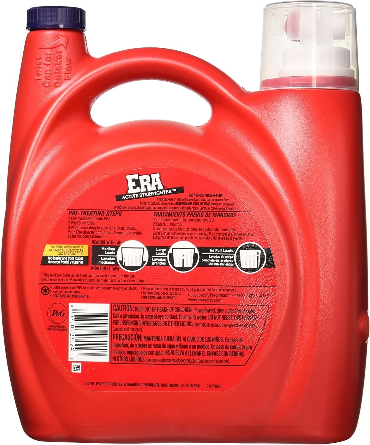 ERA Active Stainfighter Formula Laundry Detergent 96 Load, 150 Ounce Made In USA