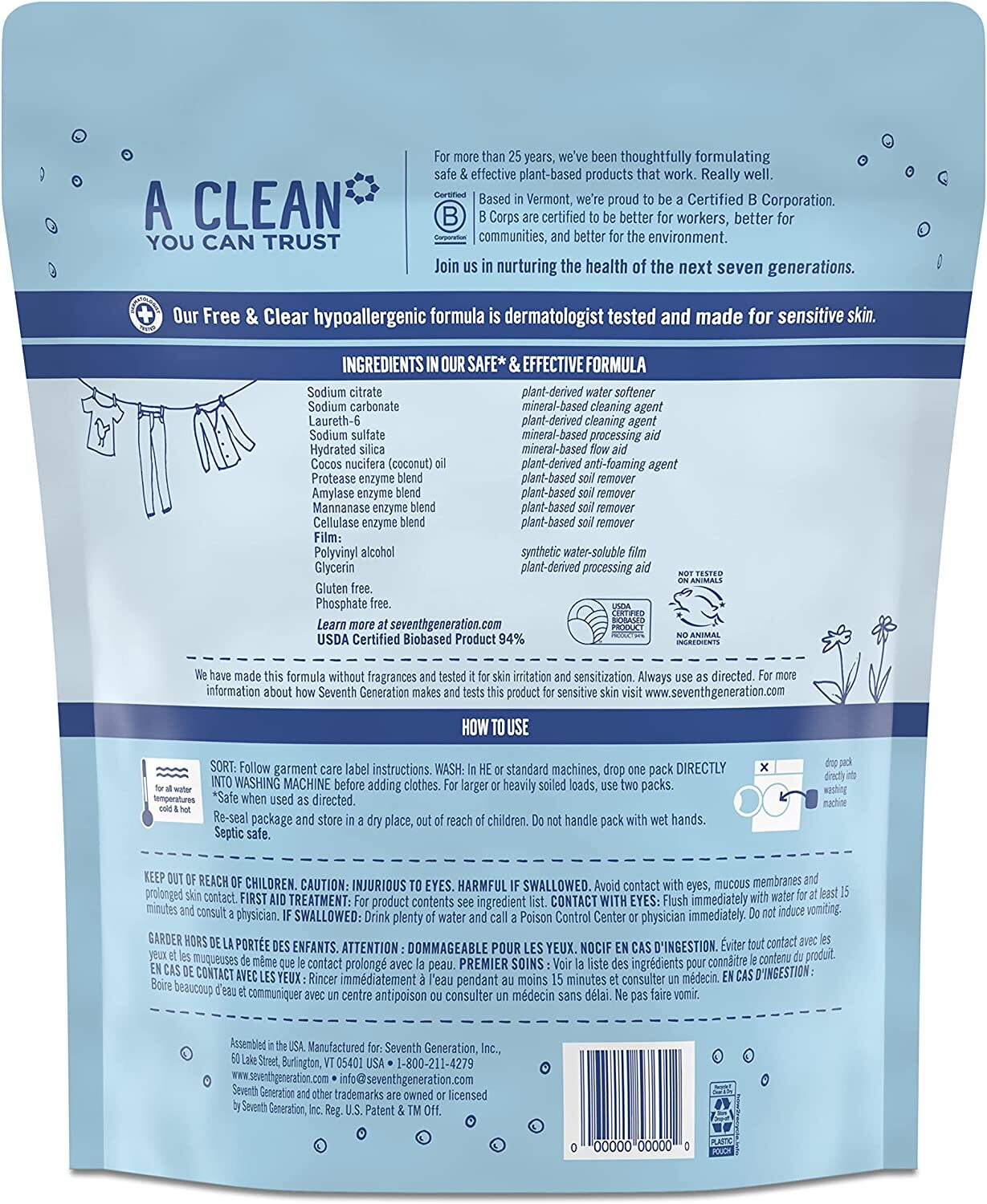 Seventh Generation Laundry Detergent Packs Fights Stains USDA Certified 2 Pack