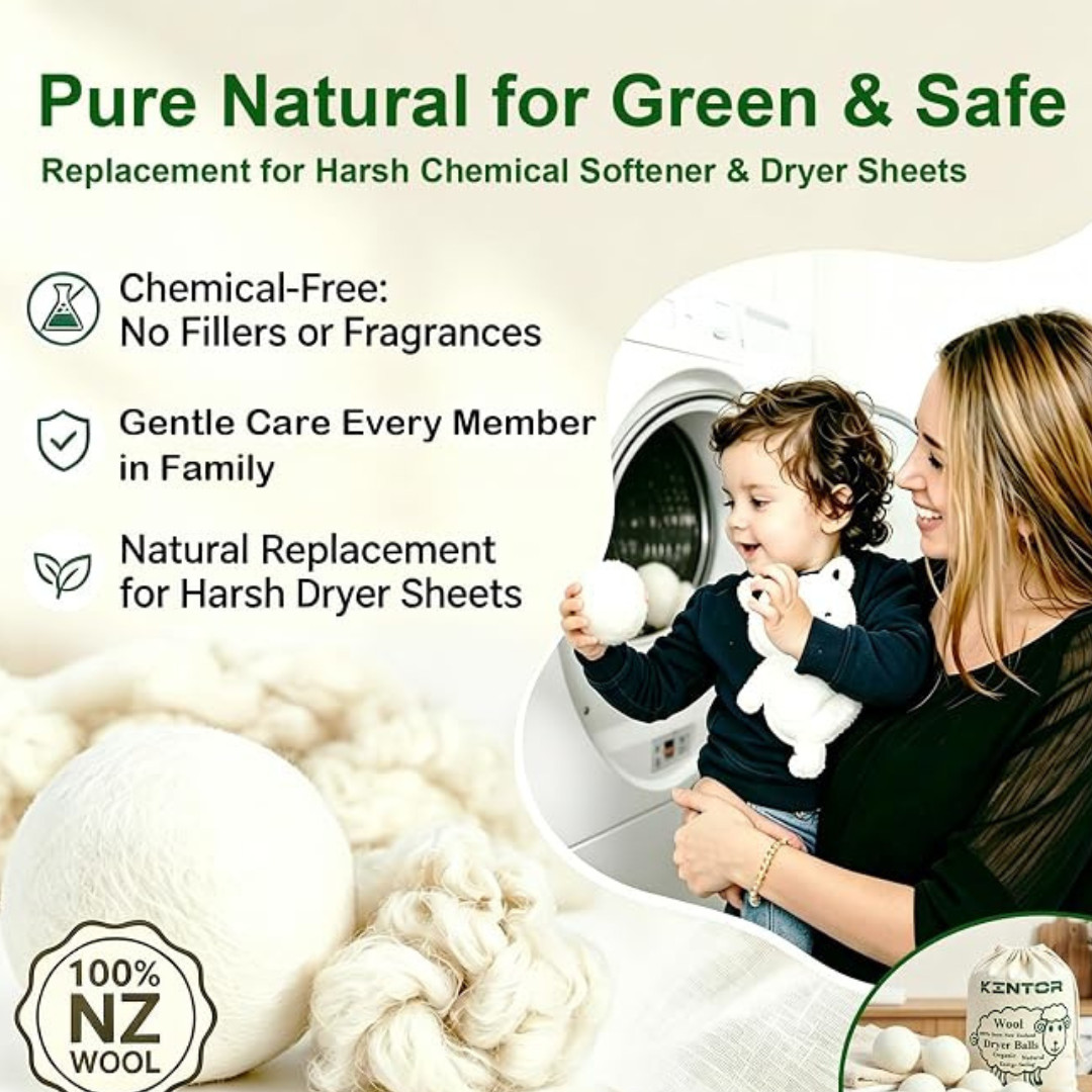 XL Wool Dryer Balls 6 Pack 100% New Zealand Wool Reusable Natural Fabric Softene