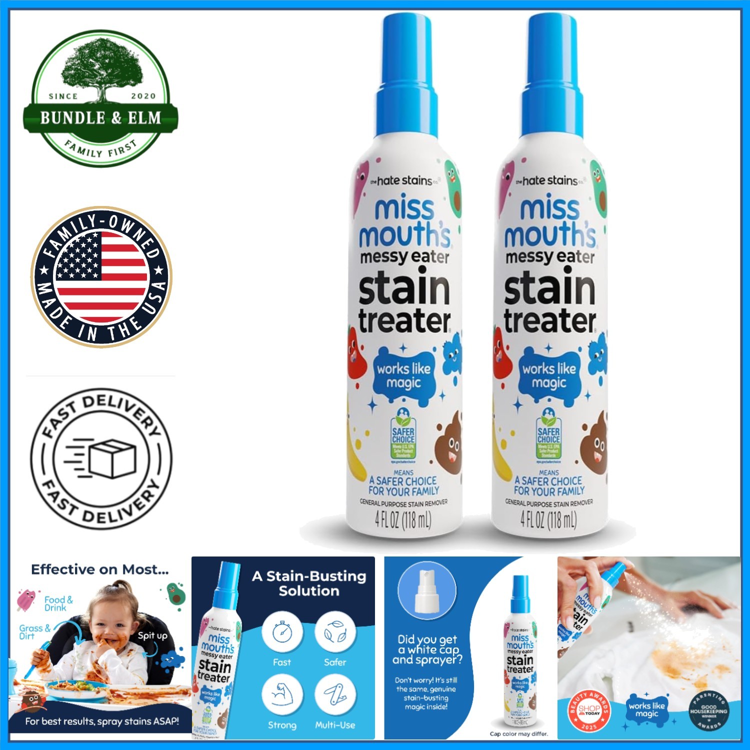 Stain Fighter Spray for Clothes, Carpets, and Linens – Fast Acting 4oz Bottles