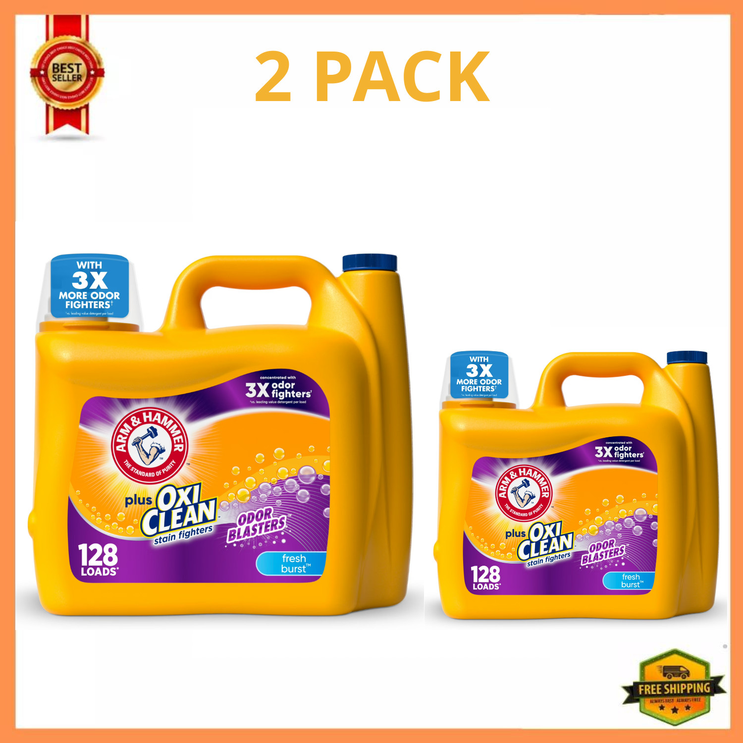 ARM & Hammer Plus OxiClean Odor Blasters Liquid Detergent 128 Loads, 2 Pack
