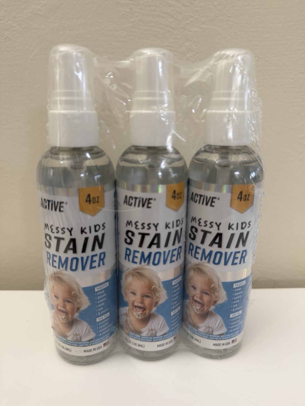 Messy Kids Stain Remover Spray – 3 Pack 4oz 4 Fl Oz (Pack of 3), Clear