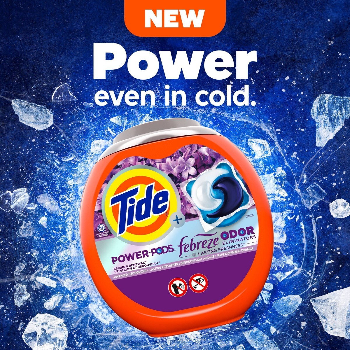 Tide Spring & Renewal Febreze Odor Eliminator Detergent Power Pods 63 Pacs -88oz