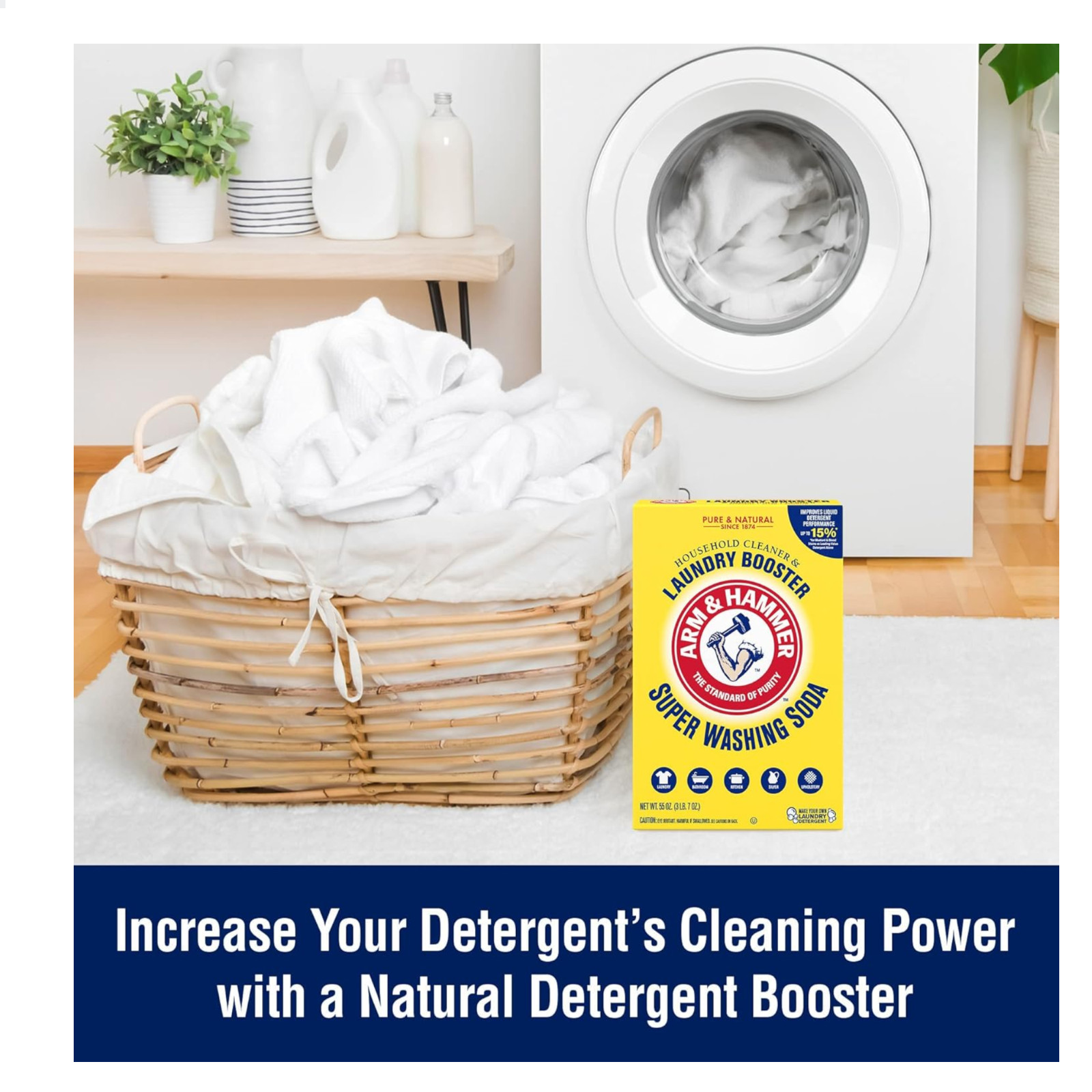 ARM & HAMMER Super Washing Soda Household Cleaner and Laundry Booster, 55 oz Box