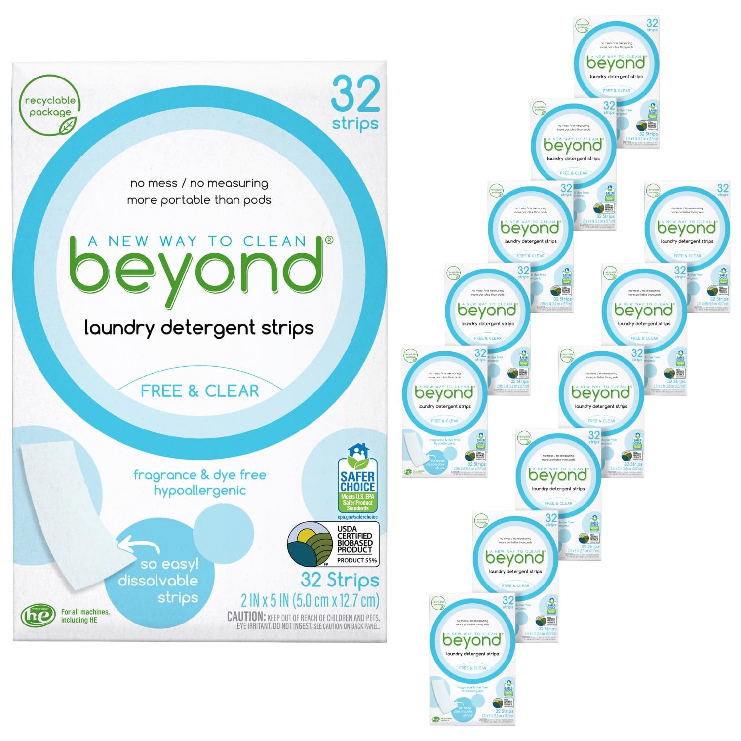 Laundry Detergent Strips [12 packs of 32 strips] – Free & Clear – Eco-friendl…