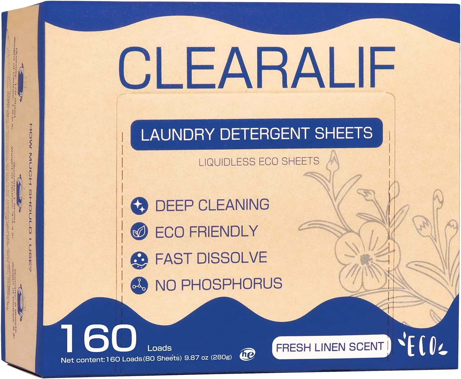 Laundry Detergent Sheets up to 160 Loads, Fresh Linen – Great for Travel,Apartme
