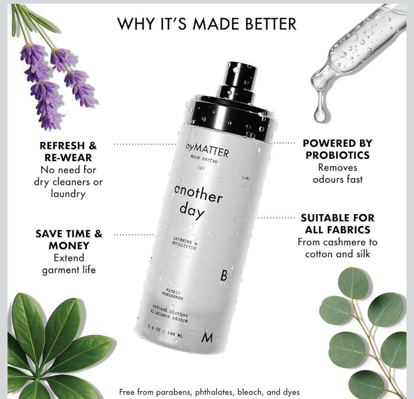 byMatter Fabric Freshener Dry shampoo your Fabrics Clothes Mattress Shoes Curtai