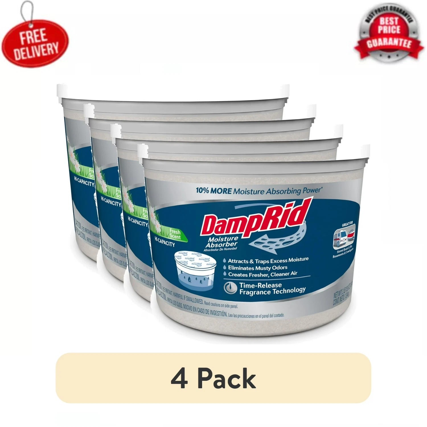 (4 pack) DampRid Hi-Capacity Moisture Absorber, Fresh Scent, 2LB 15.5oz