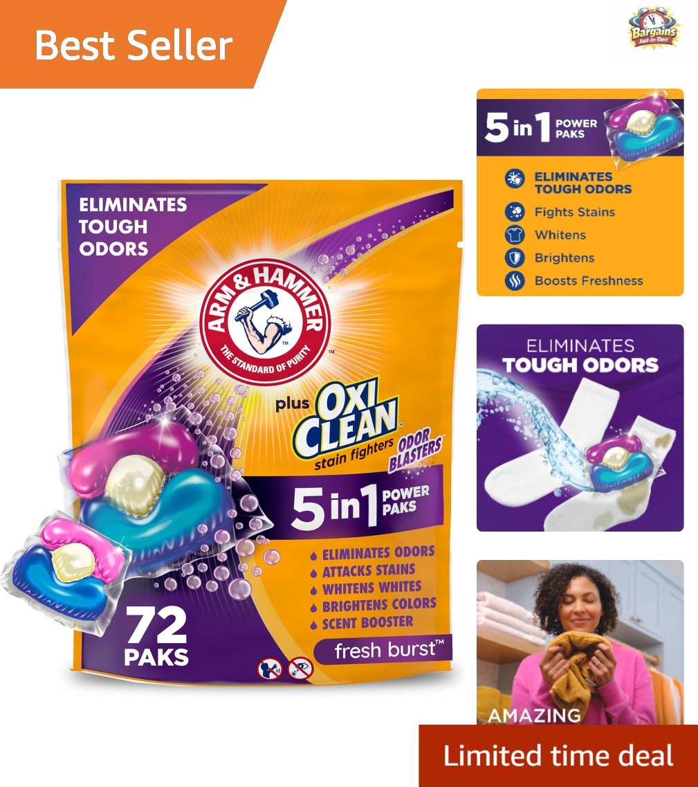 High Efficiency Plus OxiClean 5-in-1 Power Paks – 72 Count Fresh Burst Detergent