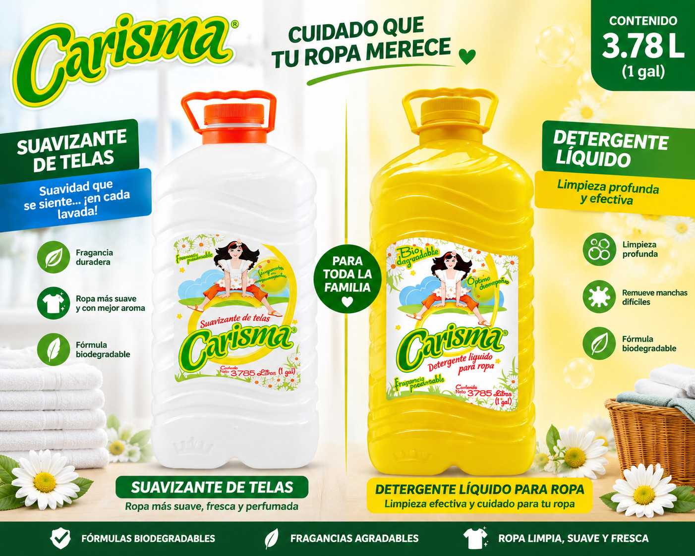 2X CARISMA LIQUID DETERGENT & SOFTENER / DETERGENTE LIQUIDO Y SUAVIZANTE GRANDES