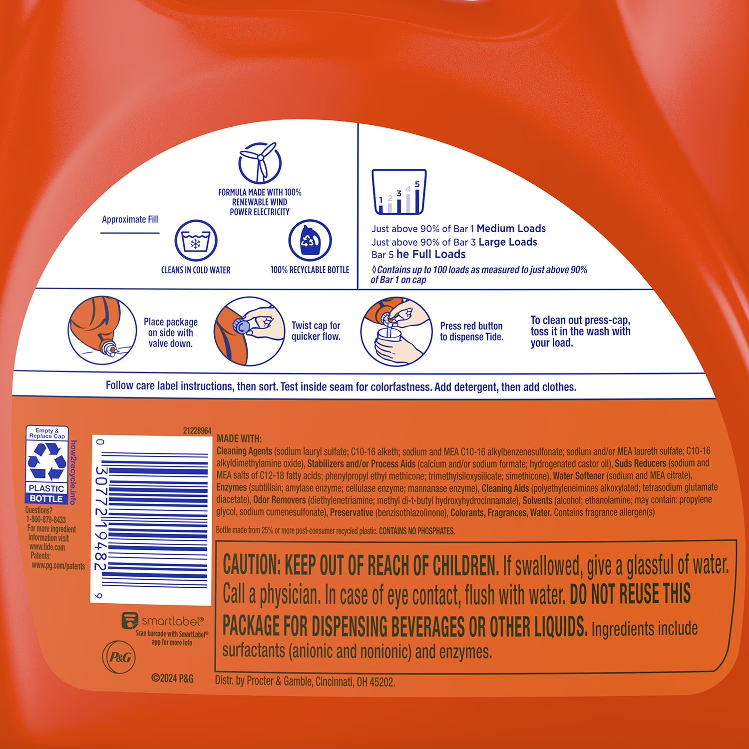 Tide with Ultra Downy Liquid Laundry Detergent, April Fresh Scent, 100 Loads,