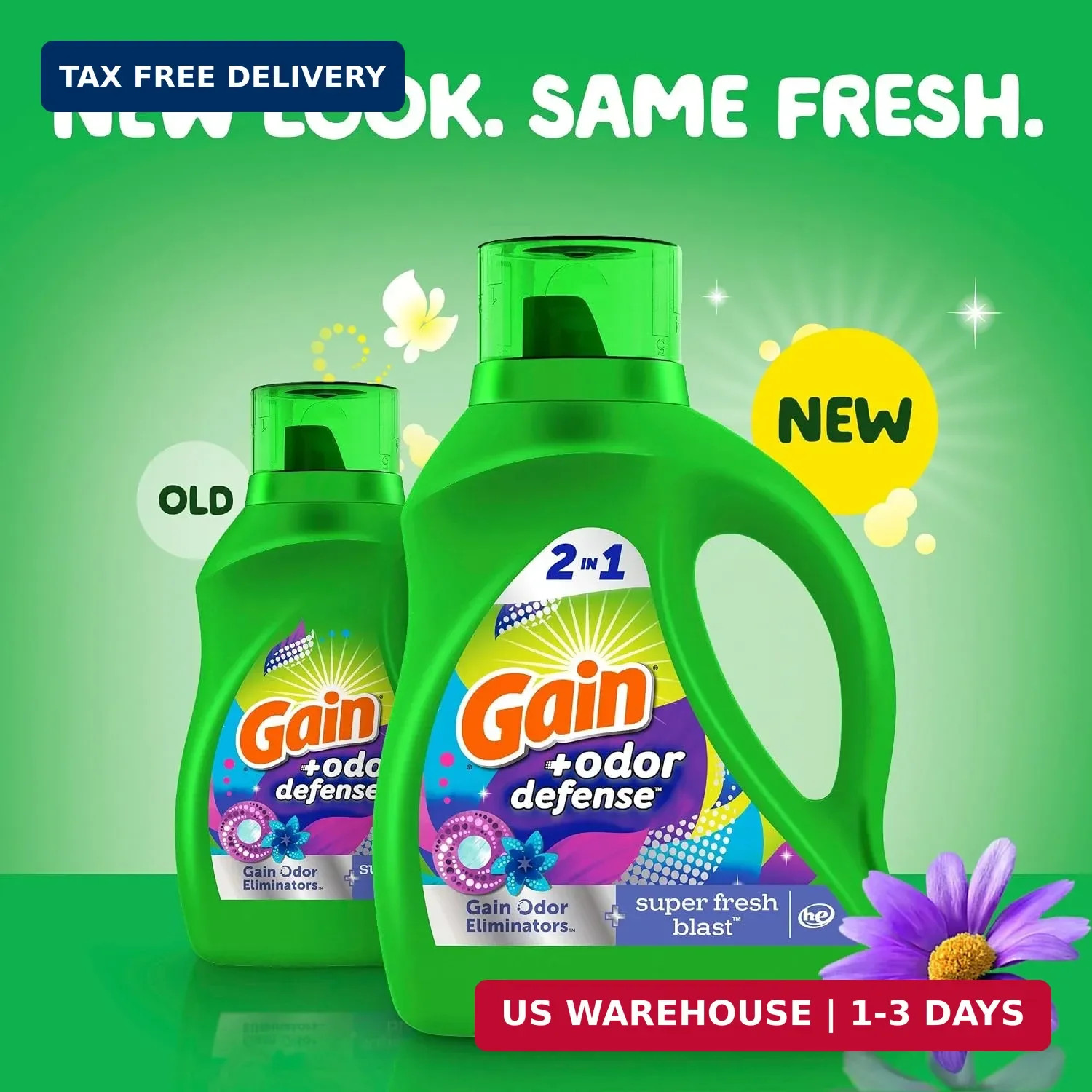Gain Odor Defense Liquid Laundry Detergent, Super Fresh Blast Scent, 194 fl oz,