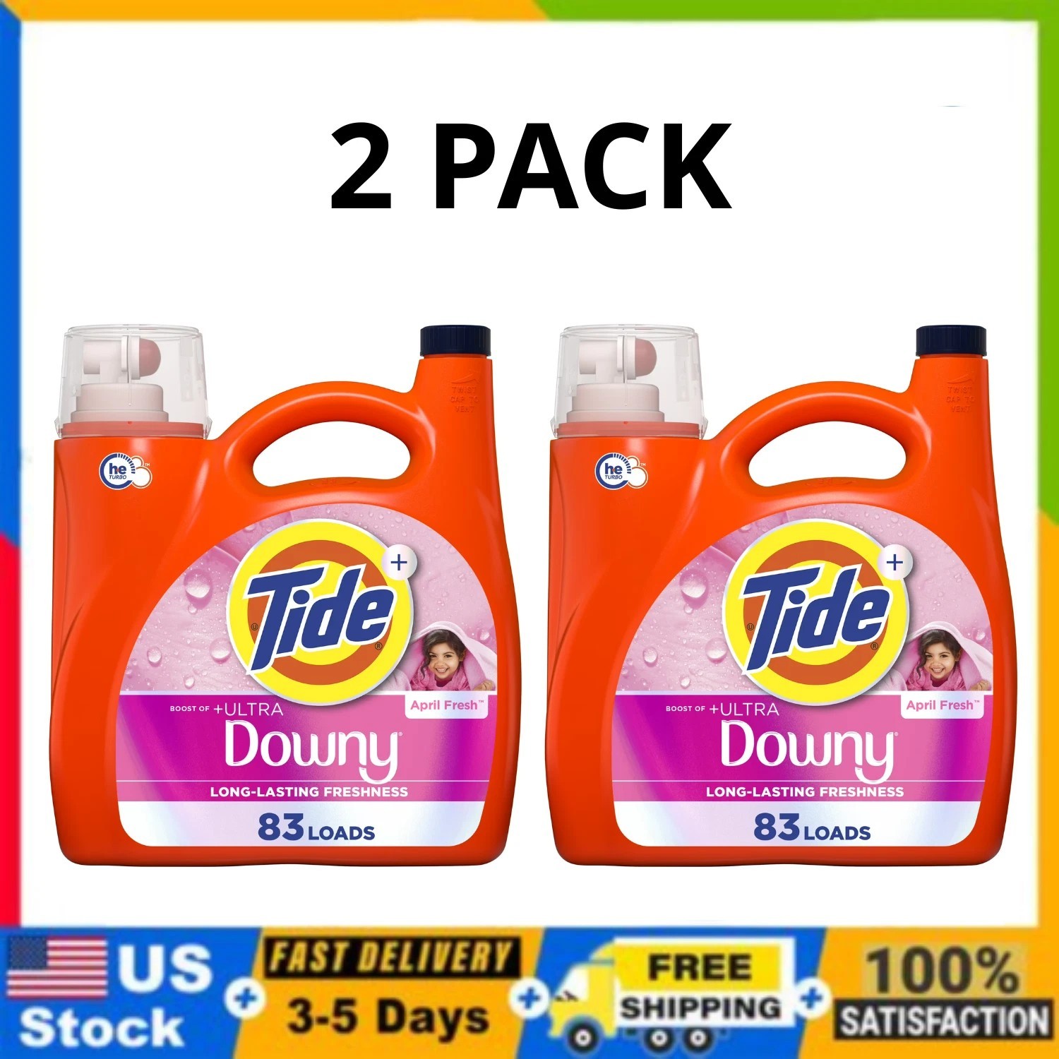 Tide Plus Ultra Downy Liquid Laundry Detergent April Fresh 117 fl oz 83, 2 Pack