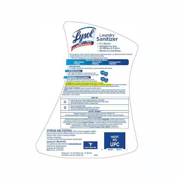 Lysol Disinfectant Laundry Sanitizer 90oz. 0% Bleach Eliminates Odor Crisp Linen