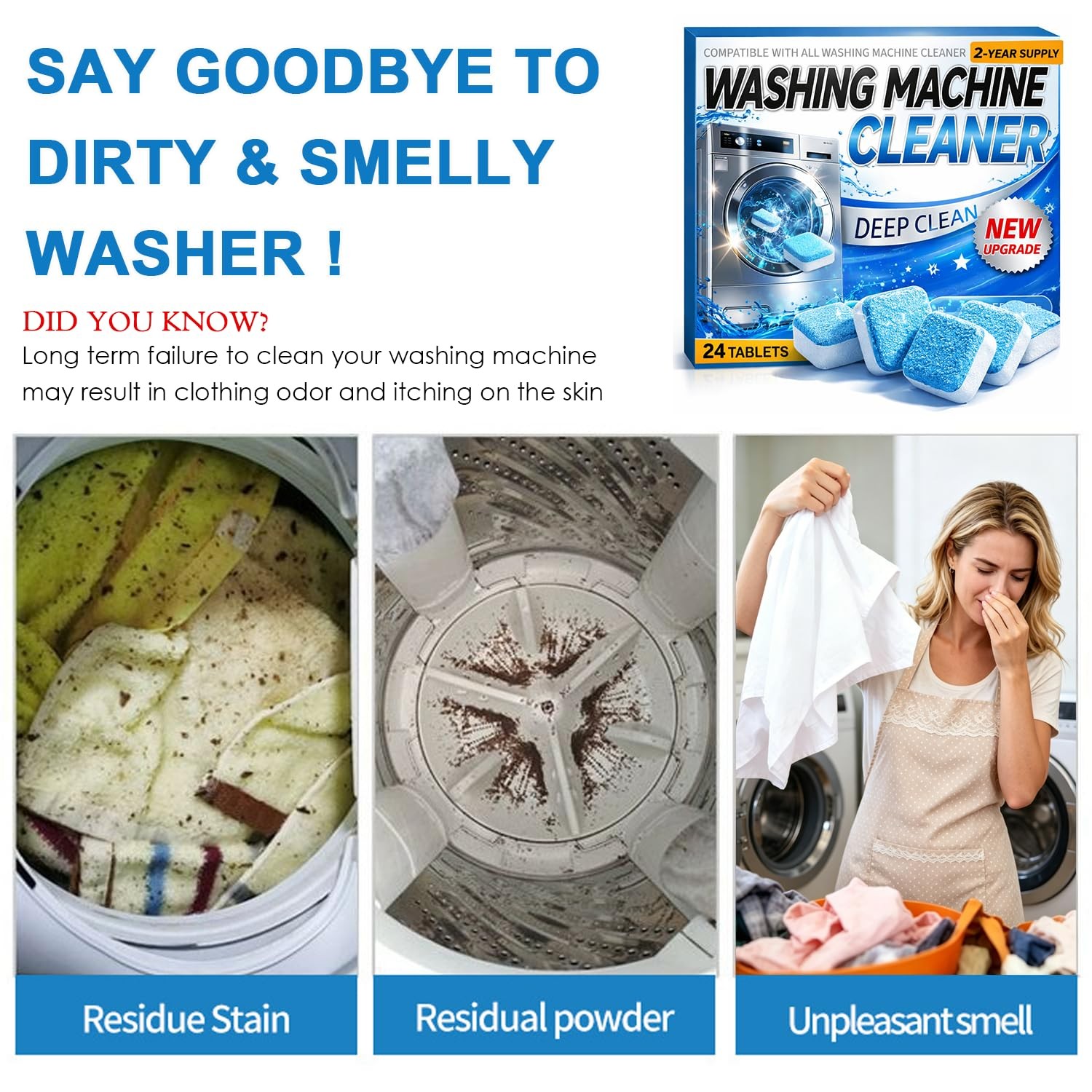 Washing Machine Cleaner Tablets 24 Pack Enzyme Deep Clean Front Load Washer