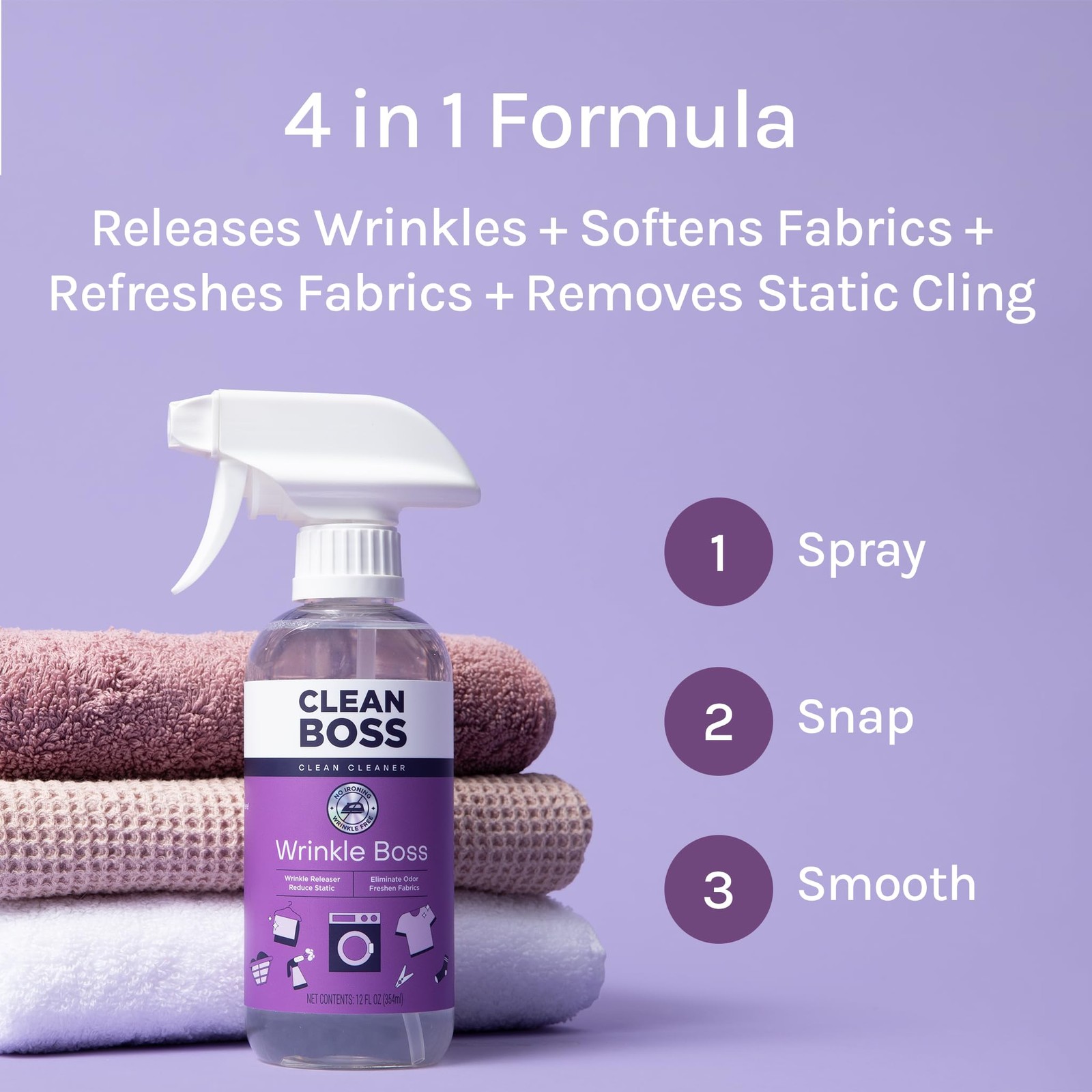 CleanBoss Wrinkle Boss Release Spray for Clothing – 2 8.67 Fl Oz (Pack of 3)