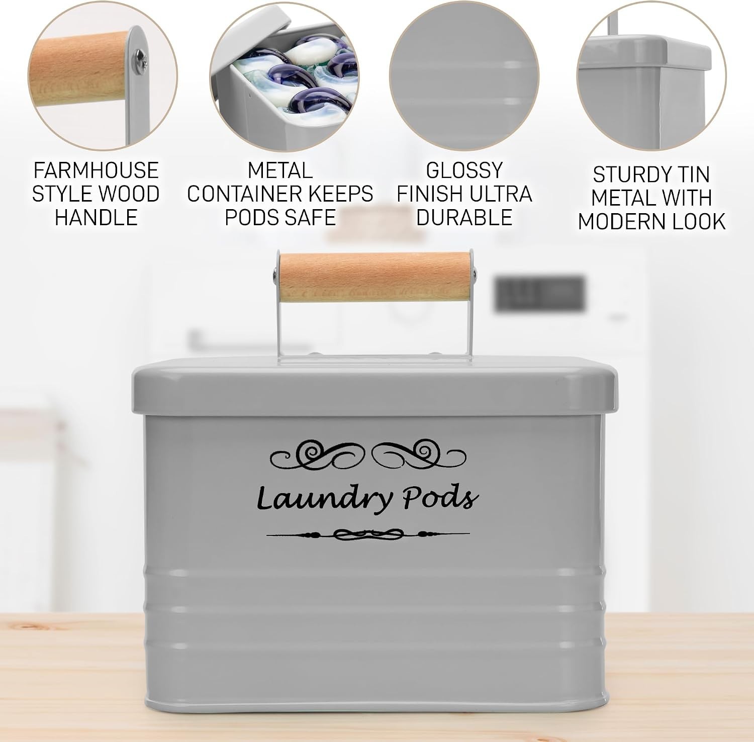 Laundry Pods Holder – Modern Farmhouse Laundry Pods Container – Metal Detergent