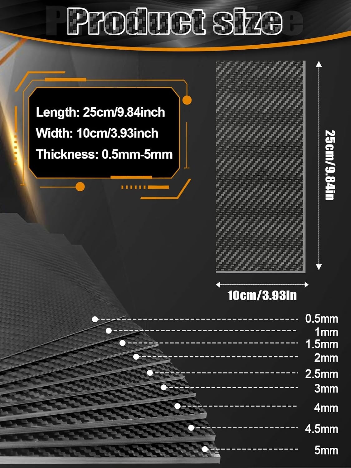 Kalolary Carbon Fiber Sheet 250 X 100 X 1 MM, 3K Real Carbon Fiber Board Plate C