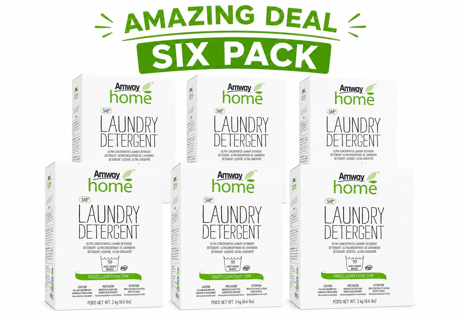 Amway Home SA8 Detergent Powder, Ultra-Concentrated, HE, 99 Loads, 6 Pack