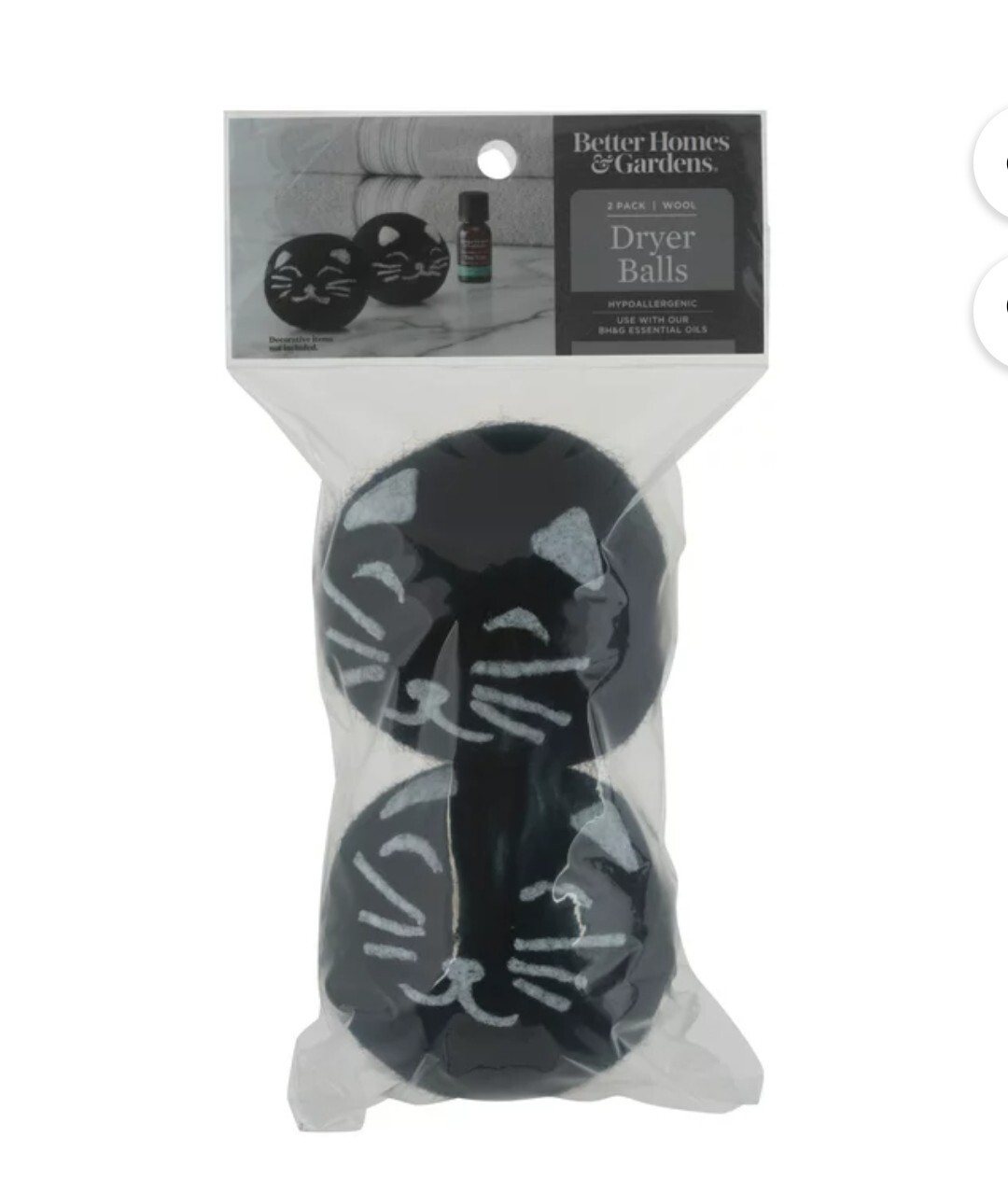 Better Homes and Gardens Wool Dryer Balls 2-Pack Black Cats Animals New READ