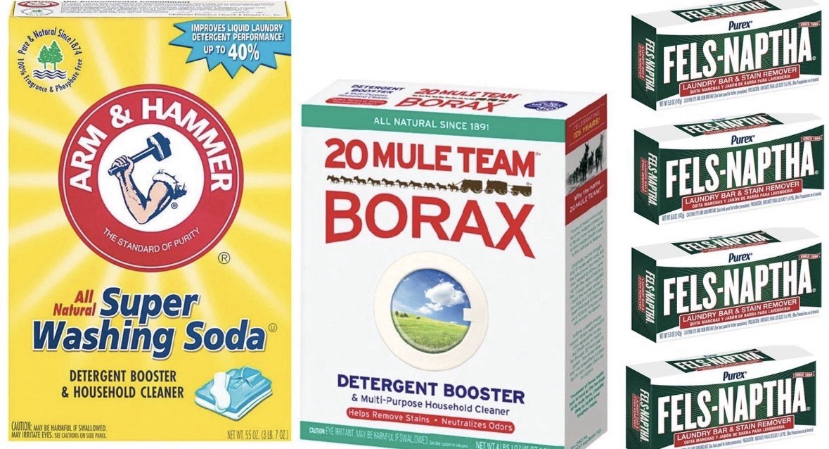 Eco-Friendly Laundry Soap Kit: Fels Naptha, 55 Oz Washing Soda & 20 Mule-Team