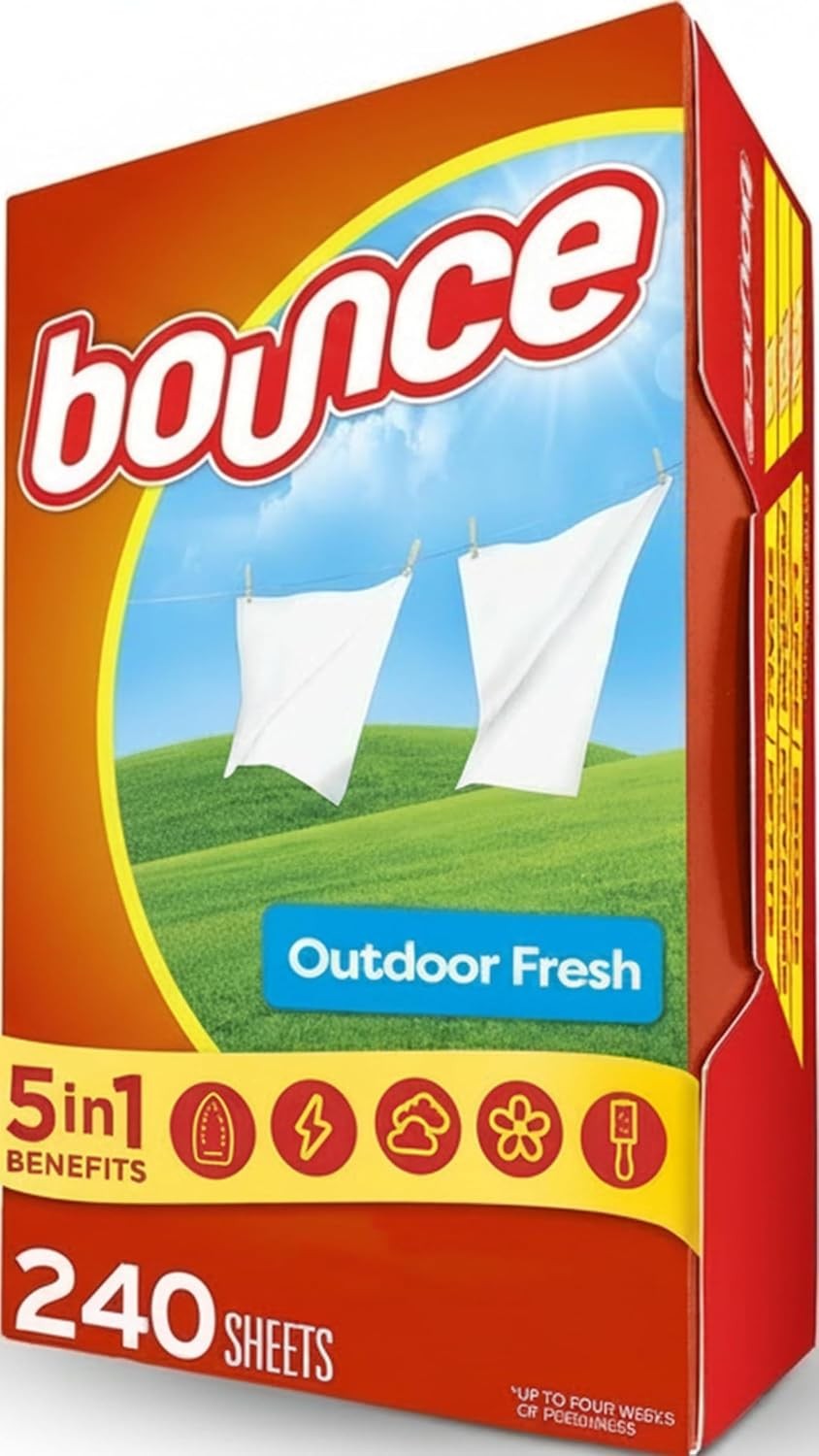 Bounce Dryer Sheets Laundry Fabric Softener Sheets , Outdoor Fresh, 240 Count