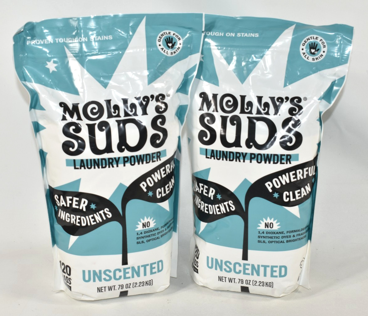 2 Molly’s Suds Unscented Deep Cleaning Laundry Detergent Powder 120 Loads 79oz