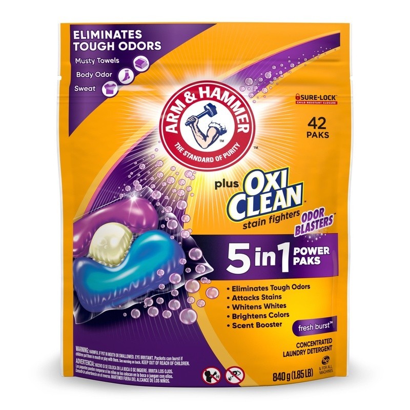 OxiClean Odor Blasters 5-in-1 Laundry Detergent Power Paks Fresh Burst, 42 Ct